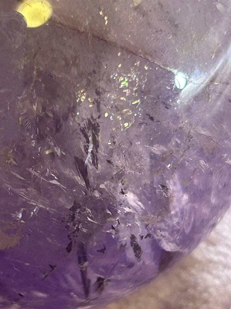 【天然石】 アメジスト スフィア 丸玉 おまけ台座付き レンボー約7.7cm