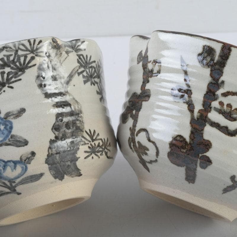 和食器　平安　尾形周平造　乾山意　入四方絵変り向付　六客　共箱　V　A21A