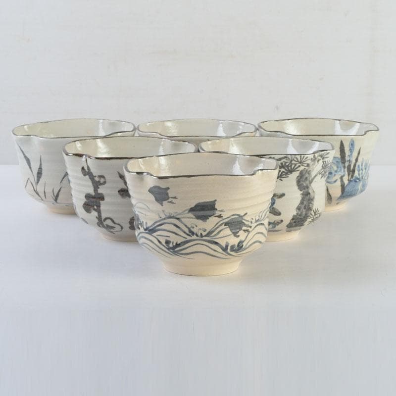 和食器　平安　尾形周平造　乾山意　入四方絵変り向付　六客　共箱　V　A21A