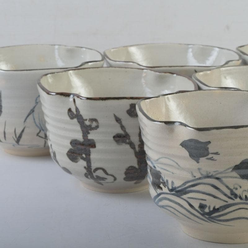 和食器　平安　尾形周平造　乾山意　入四方絵変り向付　六客　共箱　V　A21A