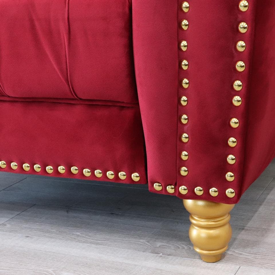 3Pソファ ベルベット レッド デラックスソファ 着脱式