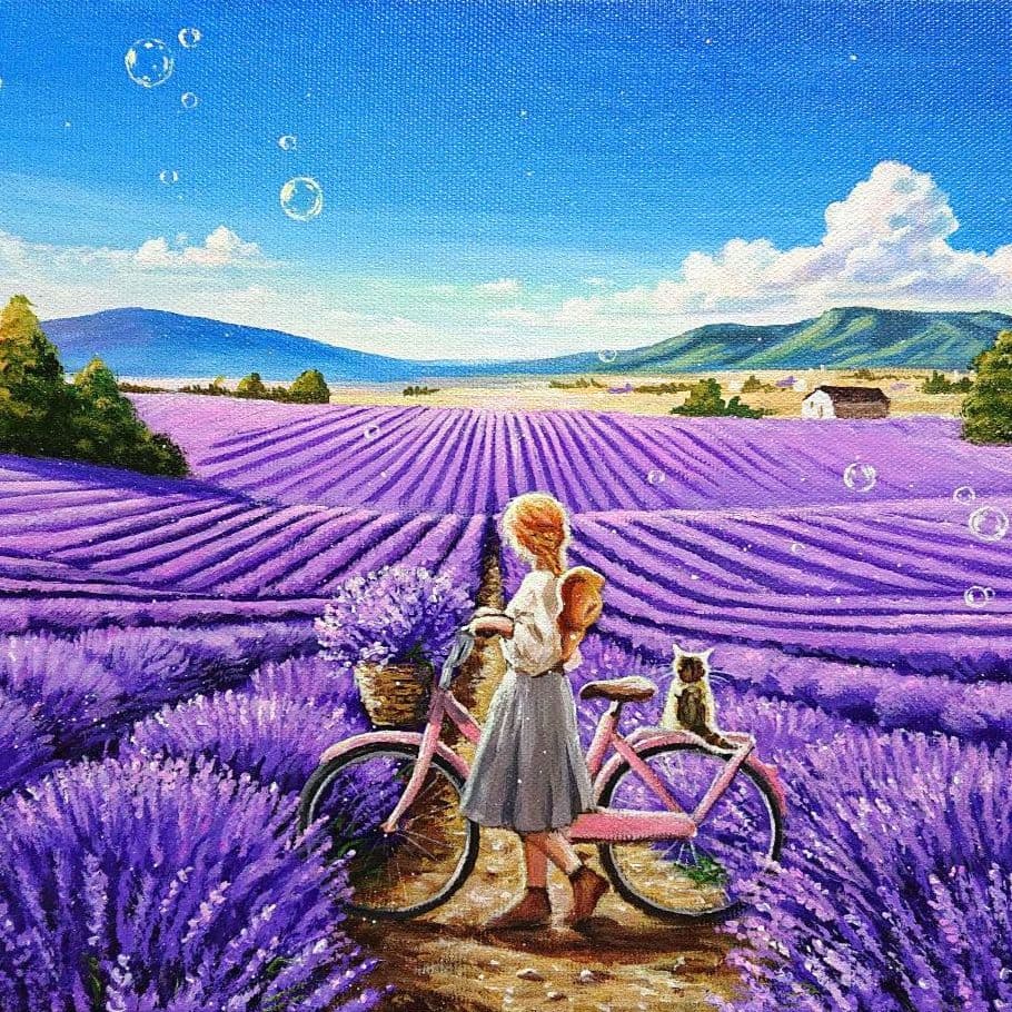 【穏やかな日】アクリル画 F3 風景画 絵画