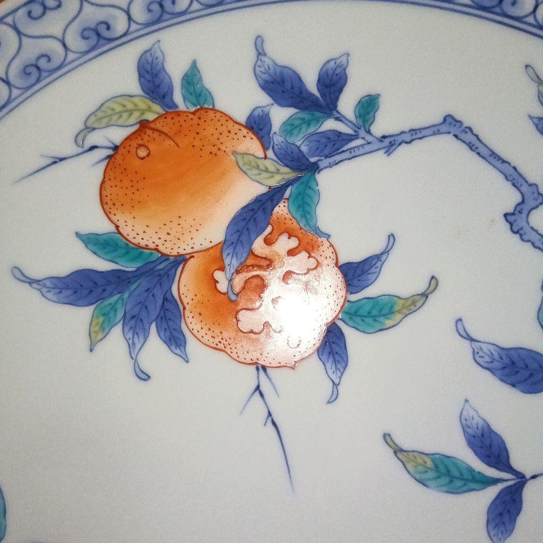 市川　龍仙　色鍋島　色絵柘榴文額皿　木箱付