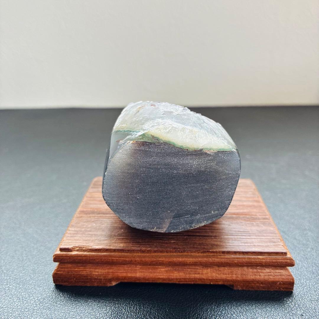 【ウルグアイ産】アメジストジオード｜247g｜瑪瑙層ベース・木製台座付き
