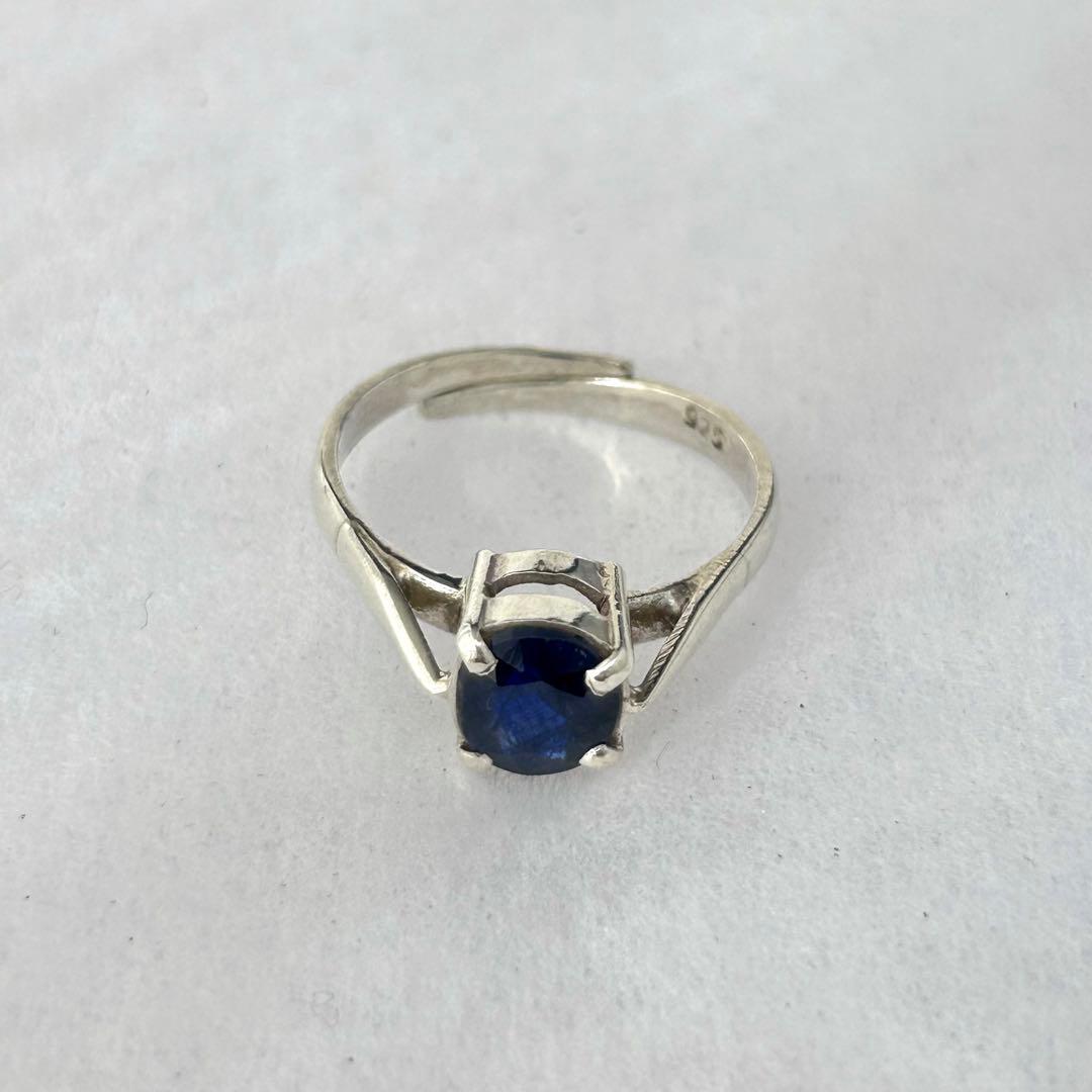 天然サファイア ディープブルー 一点物 SV925リング フリーサイズ20号