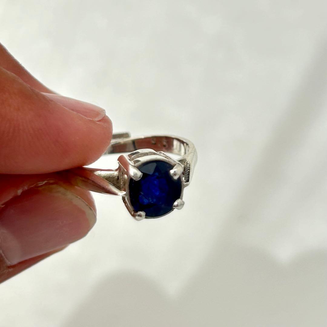 天然サファイア ディープブルー 一点物 SV925リング フリーサイズ20号