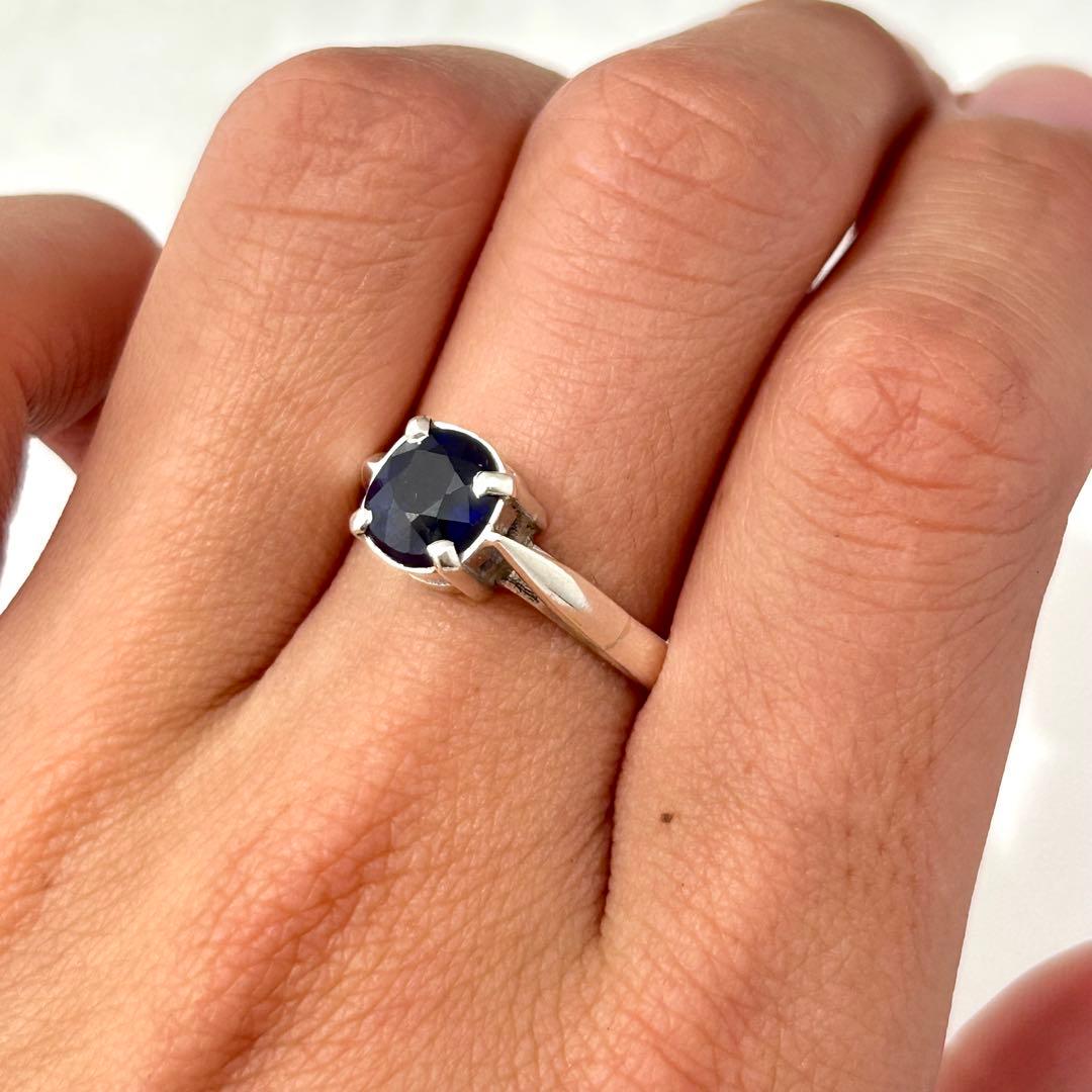天然サファイア ディープブルー 一点物 SV925リング フリーサイズ20号