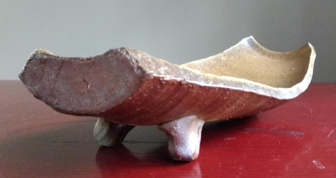 越前焼名工　桝田屋光生 自然灰釉美還元窯変美逸品 舟形大盛鉢【3脚舟形盛鉢2】