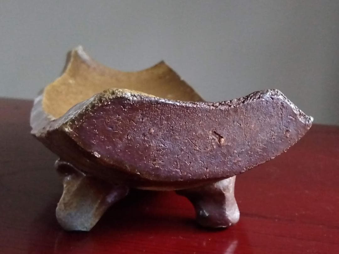 越前焼名工　桝田屋光生 自然灰釉美還元窯変美逸品 舟形大盛鉢【3脚舟形盛鉢2】