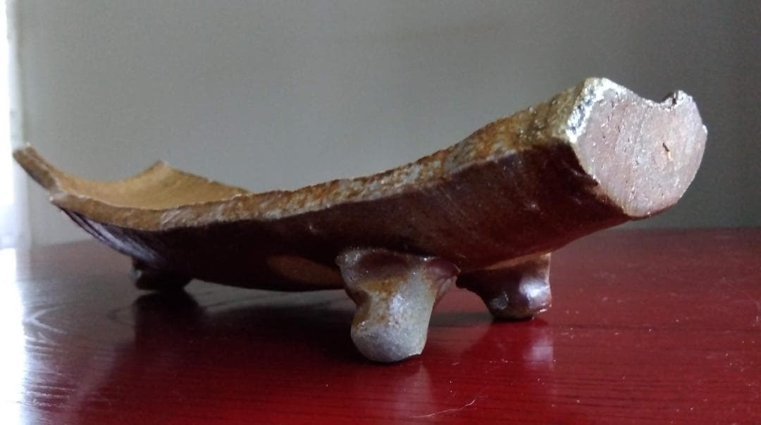 越前焼名工　桝田屋光生 自然灰釉美還元窯変美逸品 舟形大盛鉢【3脚舟形盛鉢2】