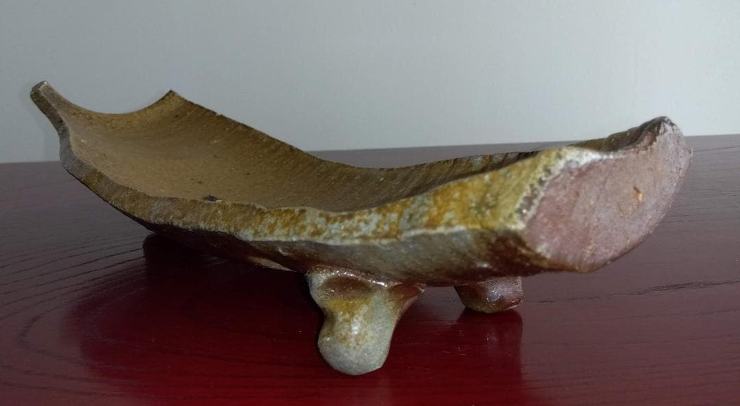 越前焼名工　桝田屋光生 自然灰釉美還元窯変美逸品 舟形大盛鉢【3脚舟形盛鉢2】