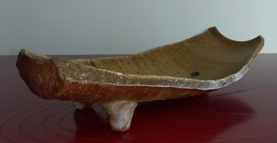 越前焼名工　桝田屋光生 自然灰釉美還元窯変美逸品 舟形大盛鉢【3脚舟形盛鉢2】