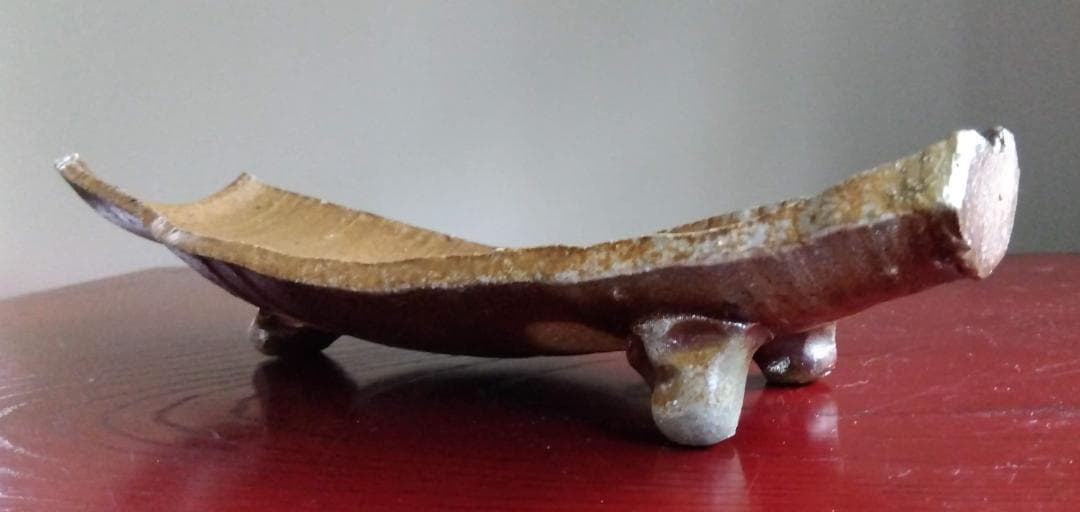 越前焼名工　桝田屋光生 自然灰釉美還元窯変美逸品 舟形大盛鉢【3脚舟形盛鉢2】