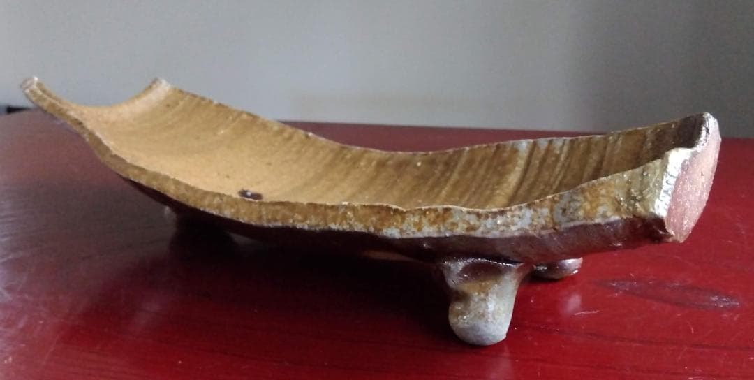 越前焼名工　桝田屋光生 自然灰釉美還元窯変美逸品 舟形大盛鉢【3脚舟形盛鉢2】