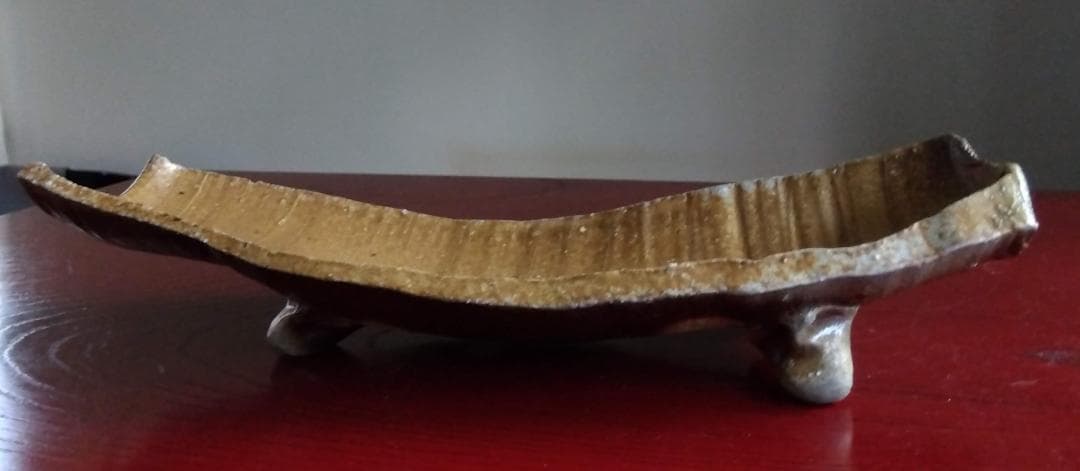 越前焼名工　桝田屋光生 自然灰釉美還元窯変美逸品 舟形大盛鉢【3脚舟形盛鉢2】