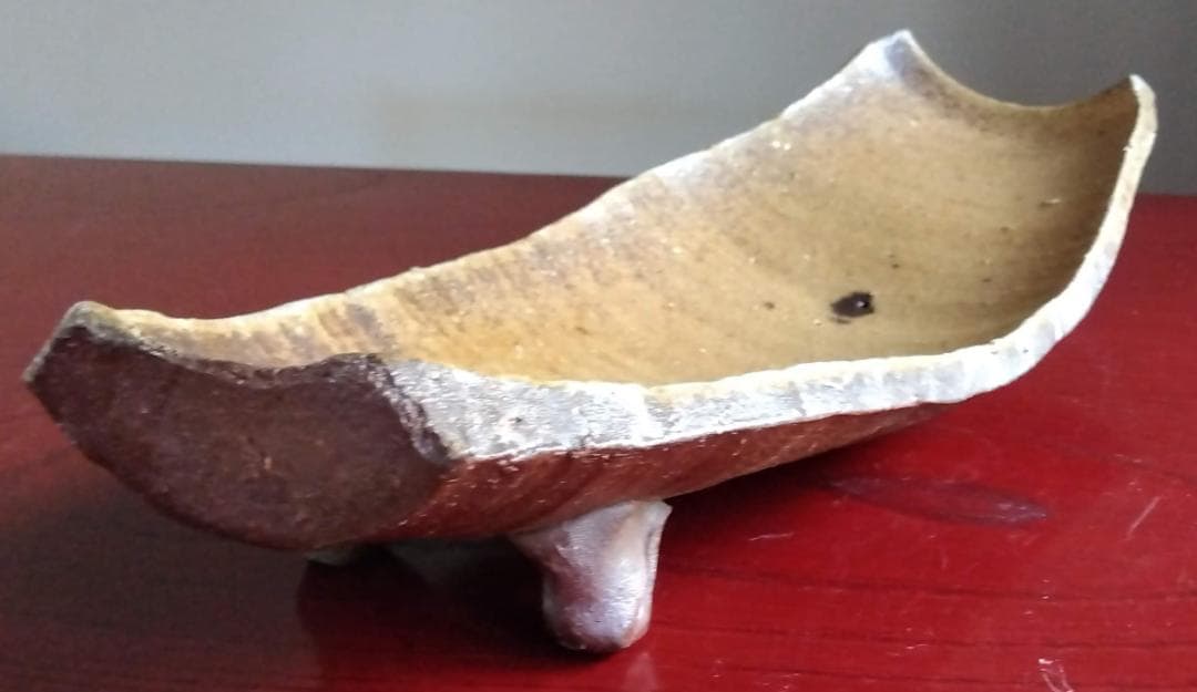 越前焼名工　桝田屋光生 自然灰釉美還元窯変美逸品 舟形大盛鉢【3脚舟形盛鉢2】