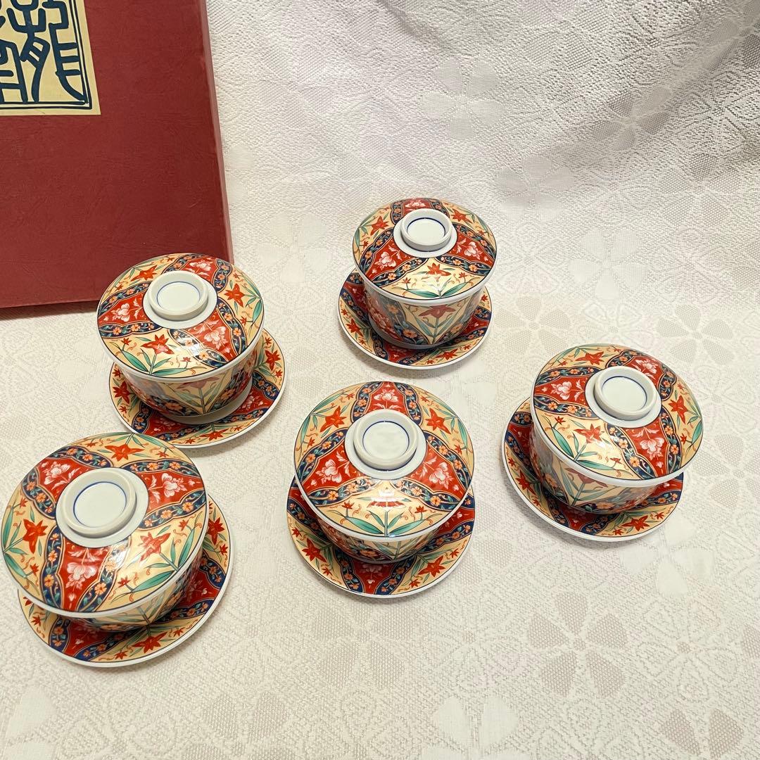 未使用 美濃焼 食器 花柄 蓋つき煮物椀 豪華 茶碗蒸し 蓋 茶碗