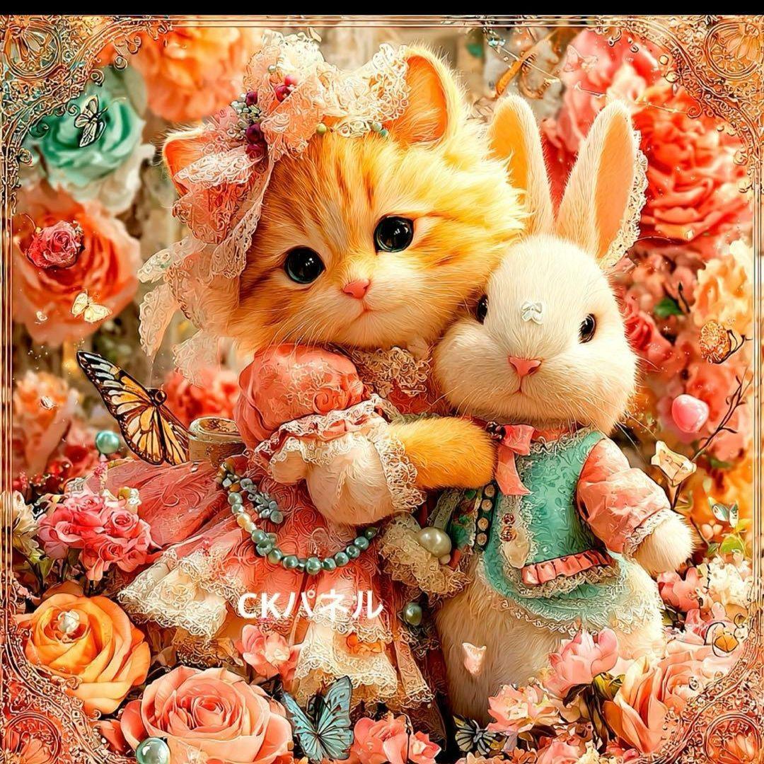 激レアねことうさぎパネル生地　ハンドメイド