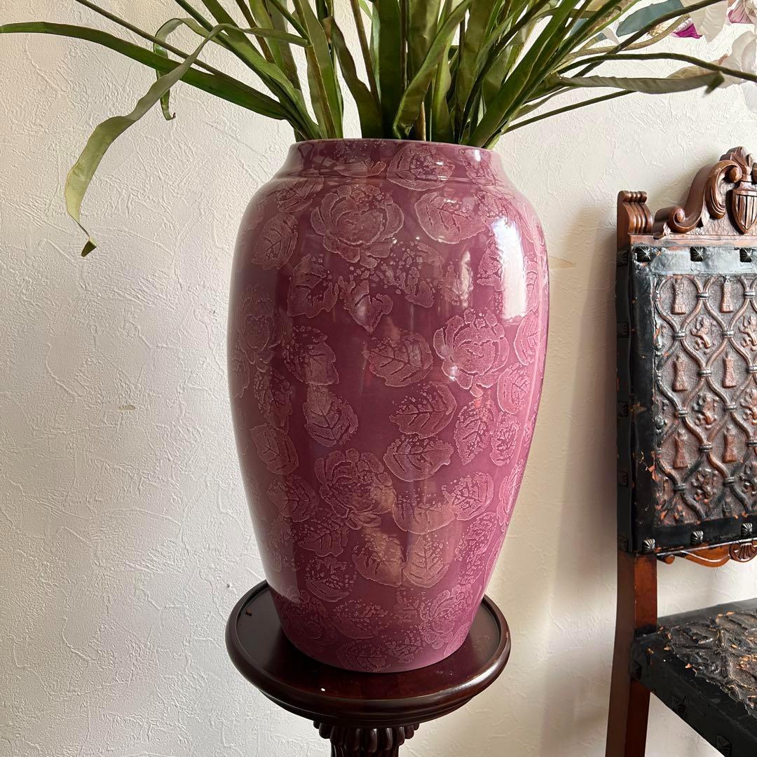 k247 存在感のある大型フラワーベース マゼンタ色のエレガントな花瓶 ローズ