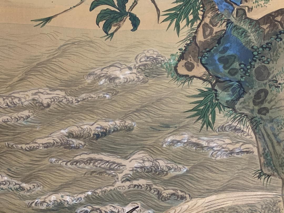 椿椿山 舞鶴旭日香海桃秀 絹本 肉筆 掛軸 南画家 渡辺崋山師事 7548