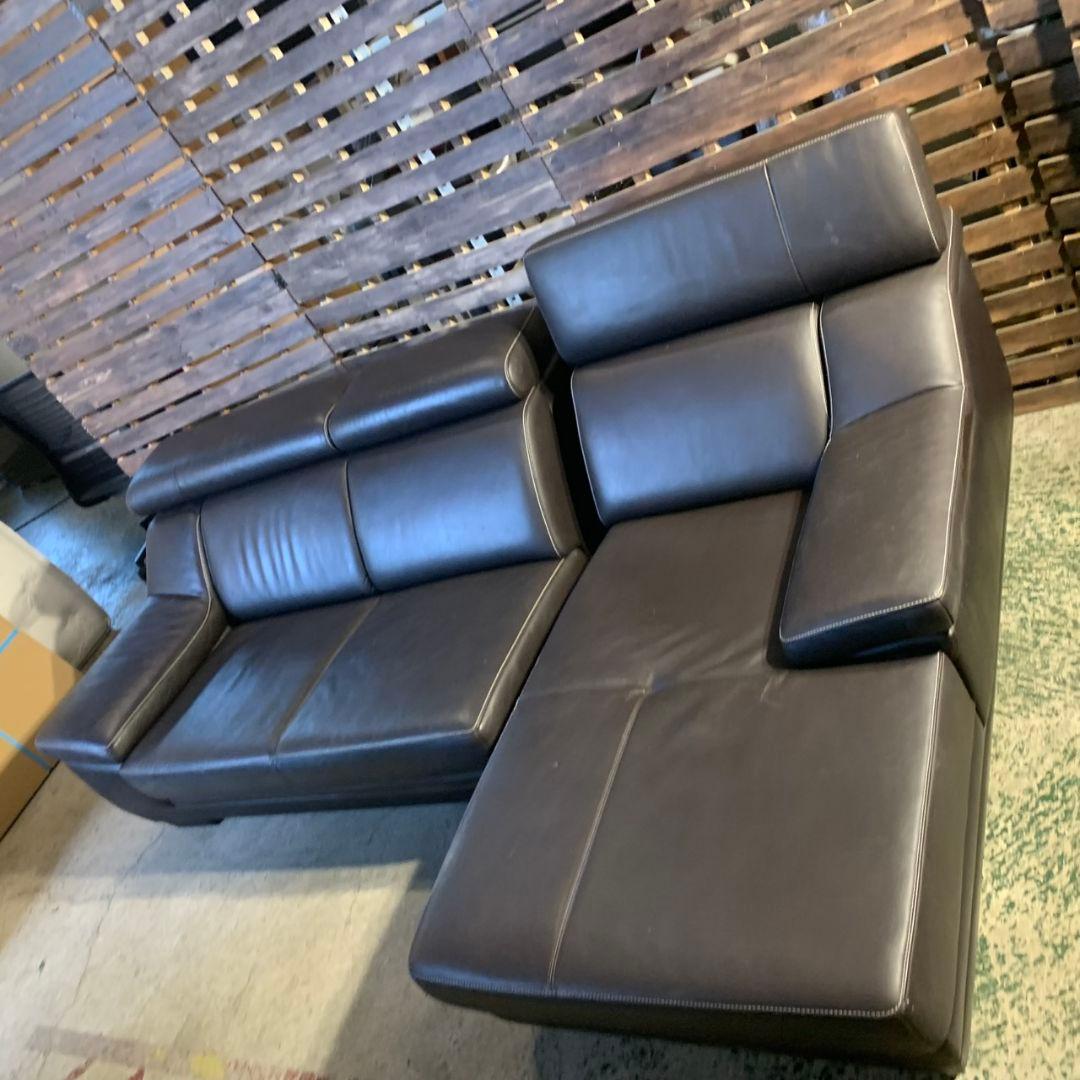 K736 カリモク家具 レザー 本革 ソファ ZU5328DB