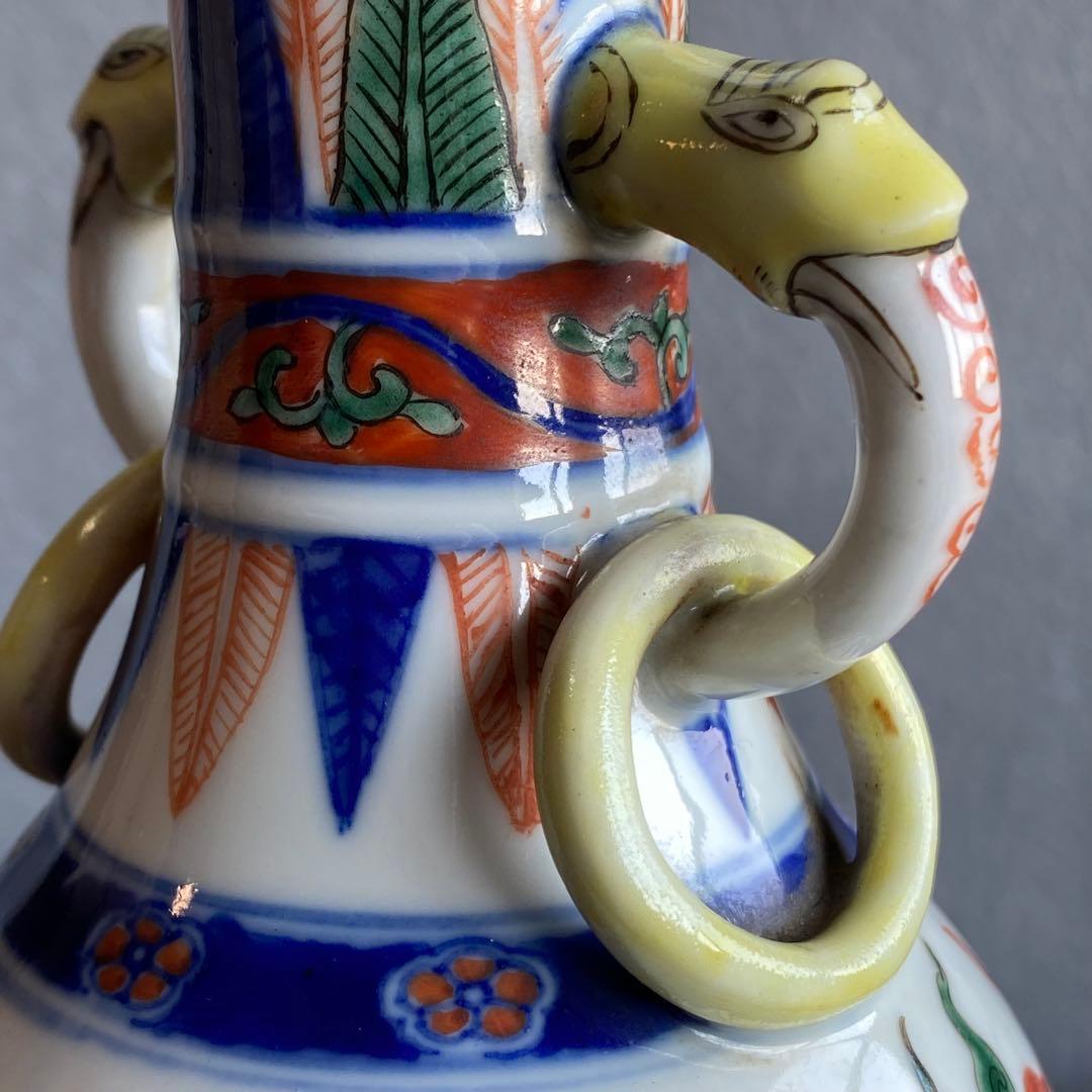 万暦赤絵花生　中国明時代　龍の図柄　夔龍きりゅう　花瓶　置物
