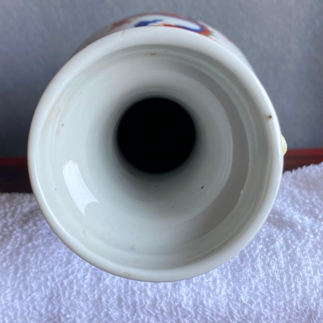 万暦赤絵花生　中国明時代　龍の図柄　夔龍きりゅう　花瓶　置物