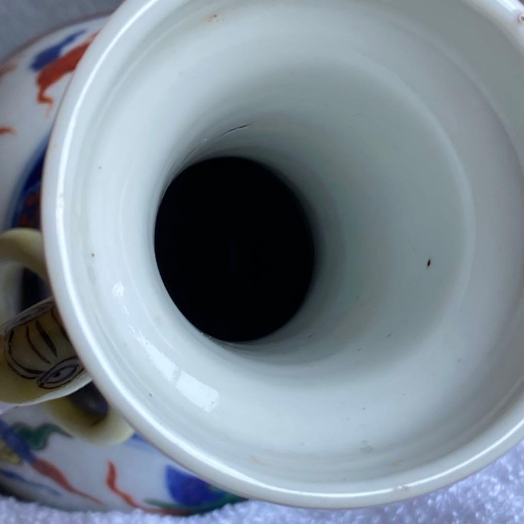 万暦赤絵花生　中国明時代　龍の図柄　夔龍きりゅう　花瓶　置物