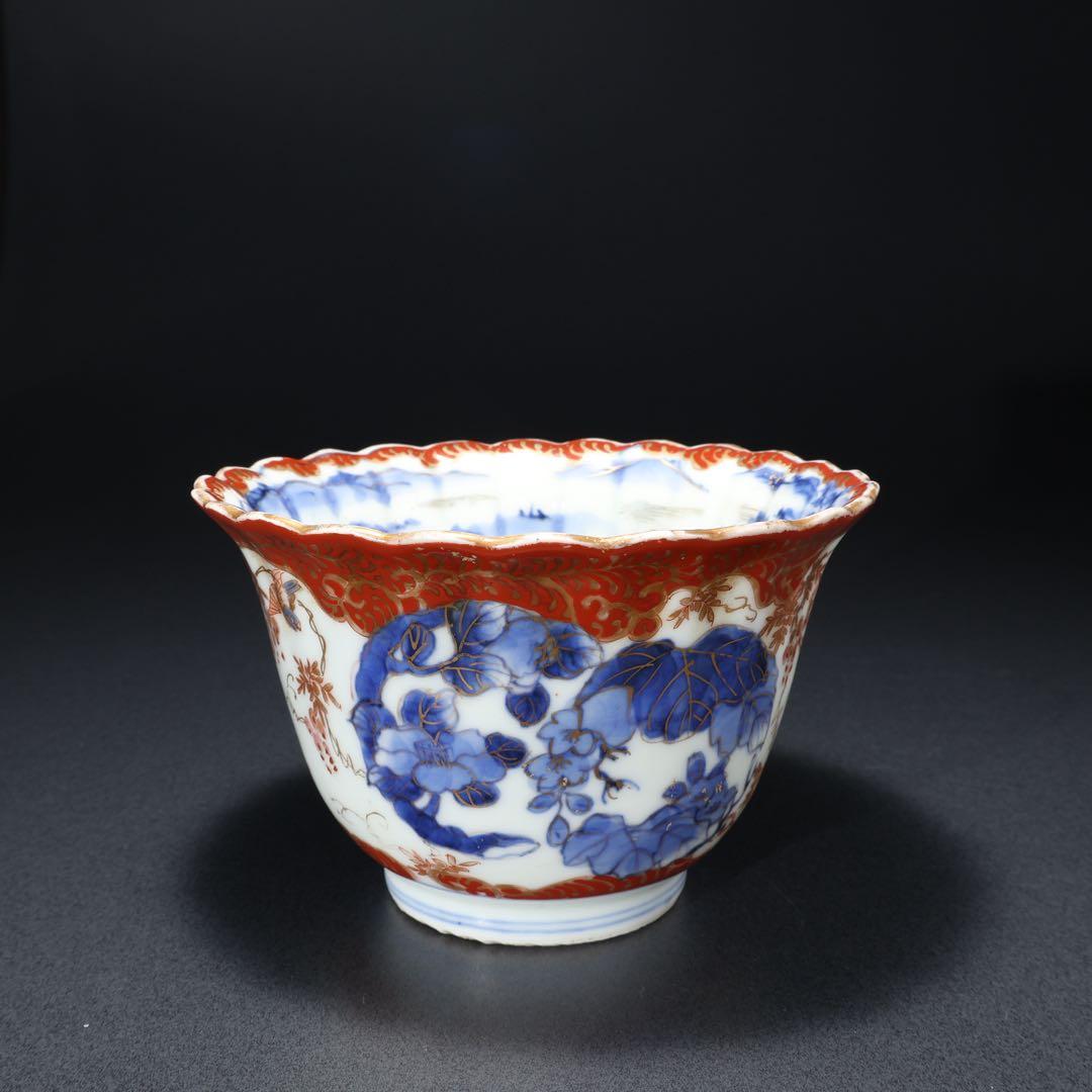 伊万里金襴手花図大向付∅13㎝　骨董　古伊万里　R0286w2ダH