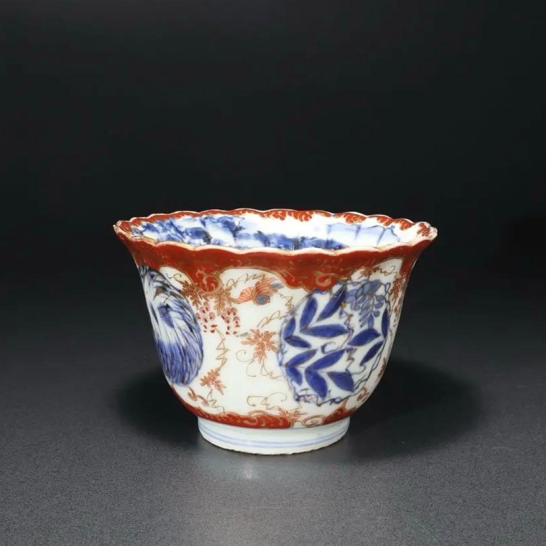 伊万里金襴手花図大向付∅13㎝　骨董　古伊万里　R0286w2ダH