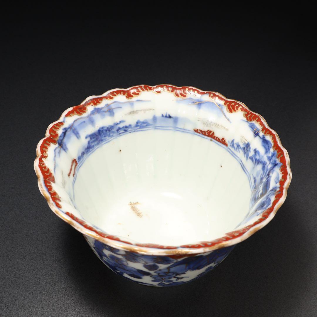 伊万里金襴手花図大向付∅13㎝　骨董　古伊万里　R0286w2ダH