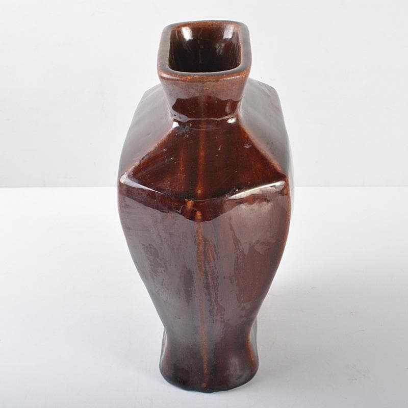 中国　紅釉　面取六角瓶　V　R5455B