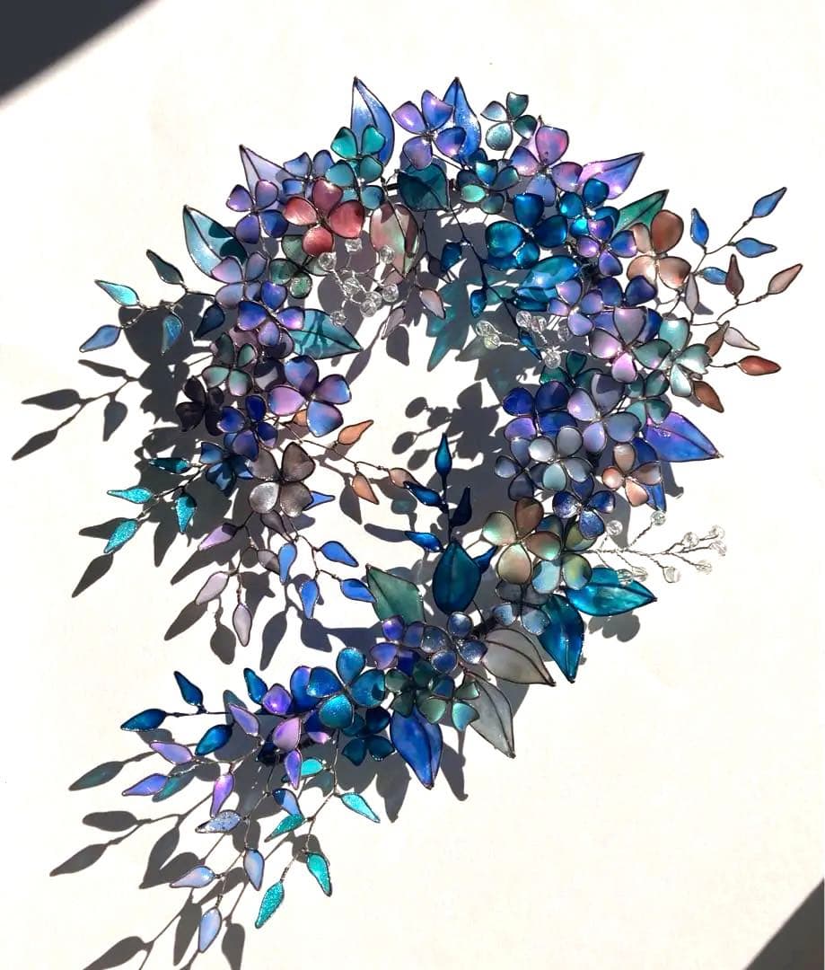 特注　マーメイドカラーボタニカルリース　ディップアート　ワイヤークラフト