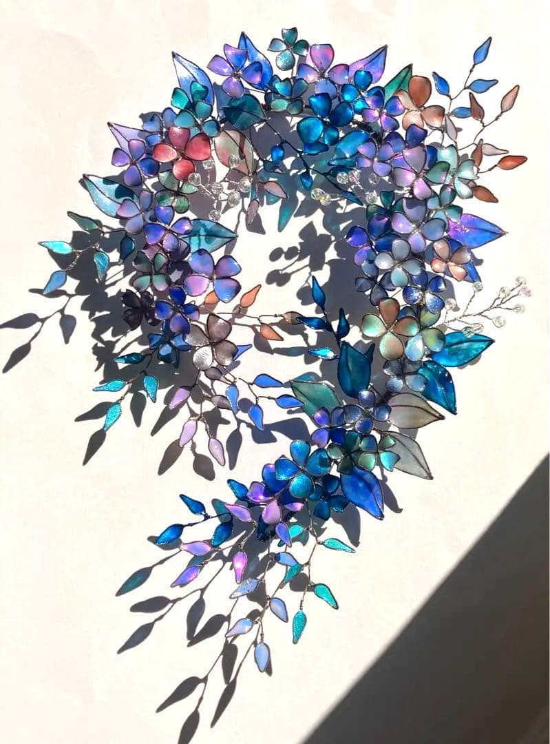 特注　マーメイドカラーボタニカルリース　ディップアート　ワイヤークラフト