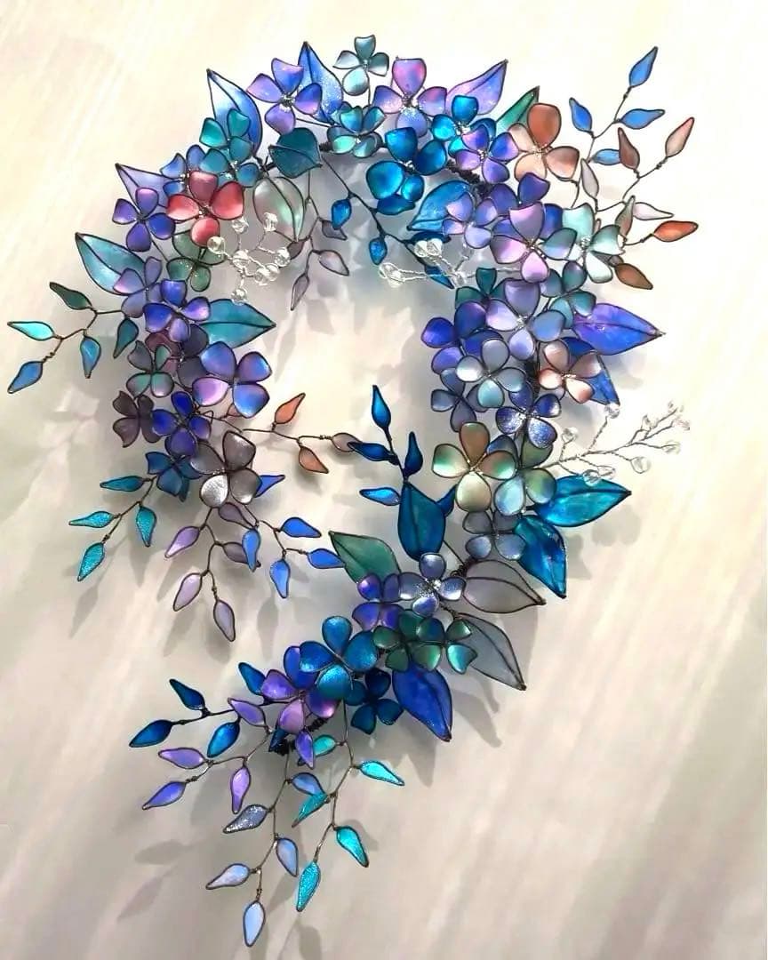 特注　マーメイドカラーボタニカルリース　ディップアート　ワイヤークラフト