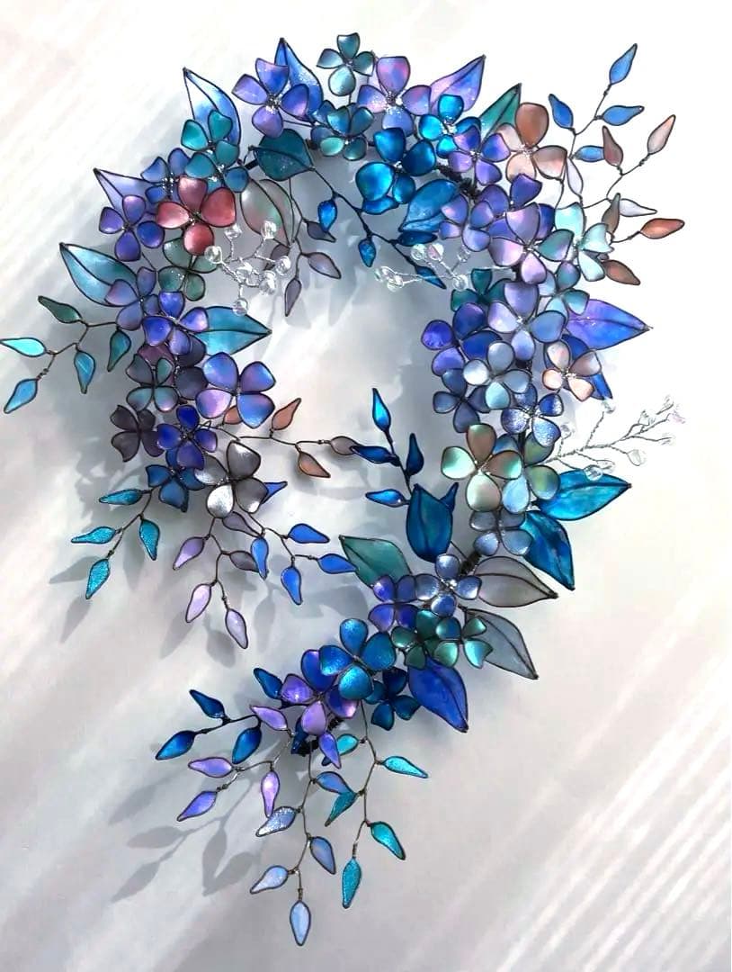 特注　マーメイドカラーボタニカルリース　ディップアート　ワイヤークラフト