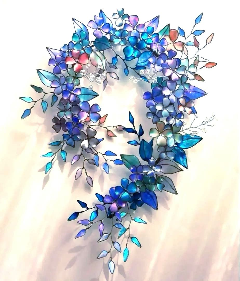 特注　マーメイドカラーボタニカルリース　ディップアート　ワイヤークラフト