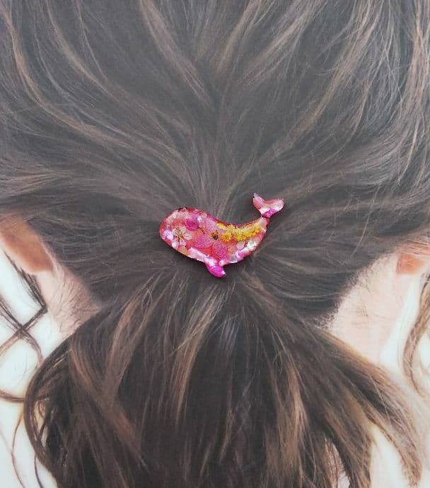 ひまわりとピンクシェル くじらレジンヘアゴム