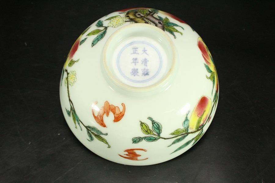 中国美術 色絵 桃蝙蝠 碗(A798)