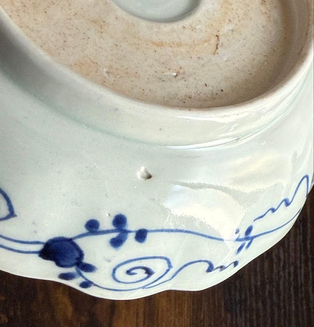 明治時代、伊万里、染め付け、輪花形、扇、「火伏せの龍」美品、即購入OK、匿名発送