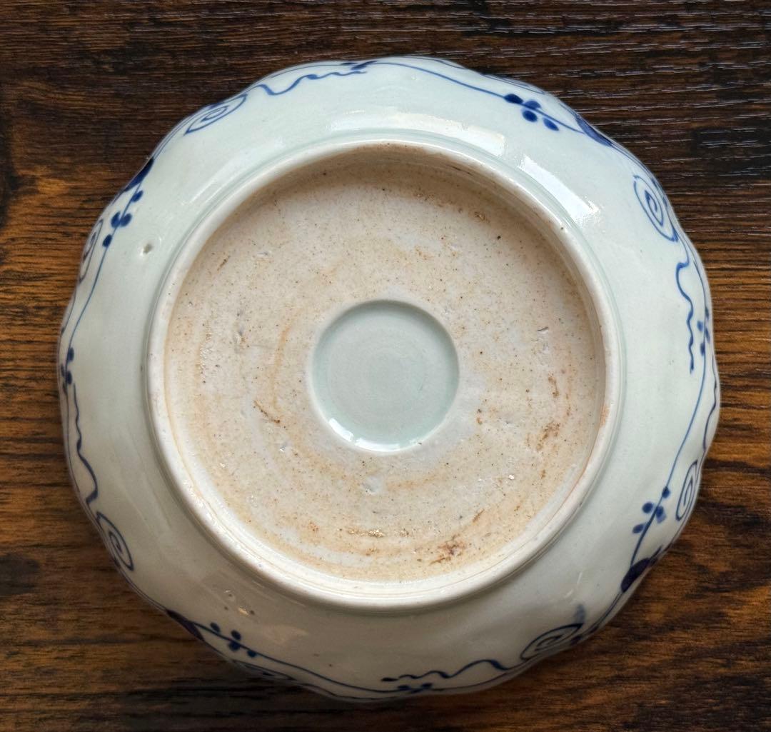 明治時代、伊万里、染め付け、輪花形、扇、「火伏せの龍」美品、即購入OK、匿名発送