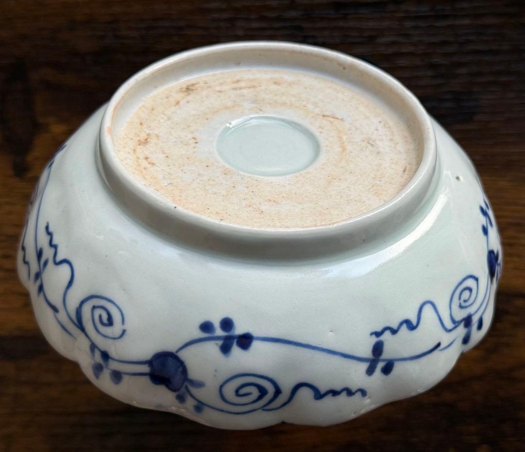 明治時代、伊万里、染め付け、輪花形、扇、「火伏せの龍」美品、即購入OK、匿名発送