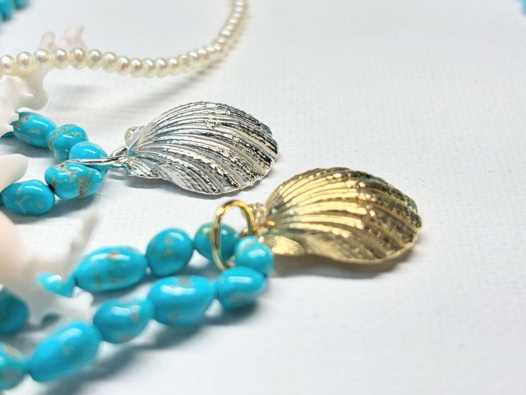 Hawaii産サンライズシェル型取り⭐︎silverチャームネックレス