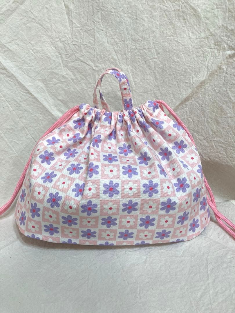 お弁当袋・給食袋にも◎ 韓国っぽ　ピンクパープル　小さな持ち手付き