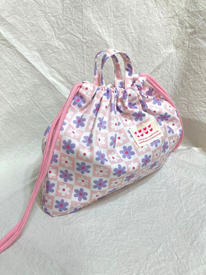お弁当袋・給食袋にも◎ 韓国っぽ　ピンクパープル　小さな持ち手付き