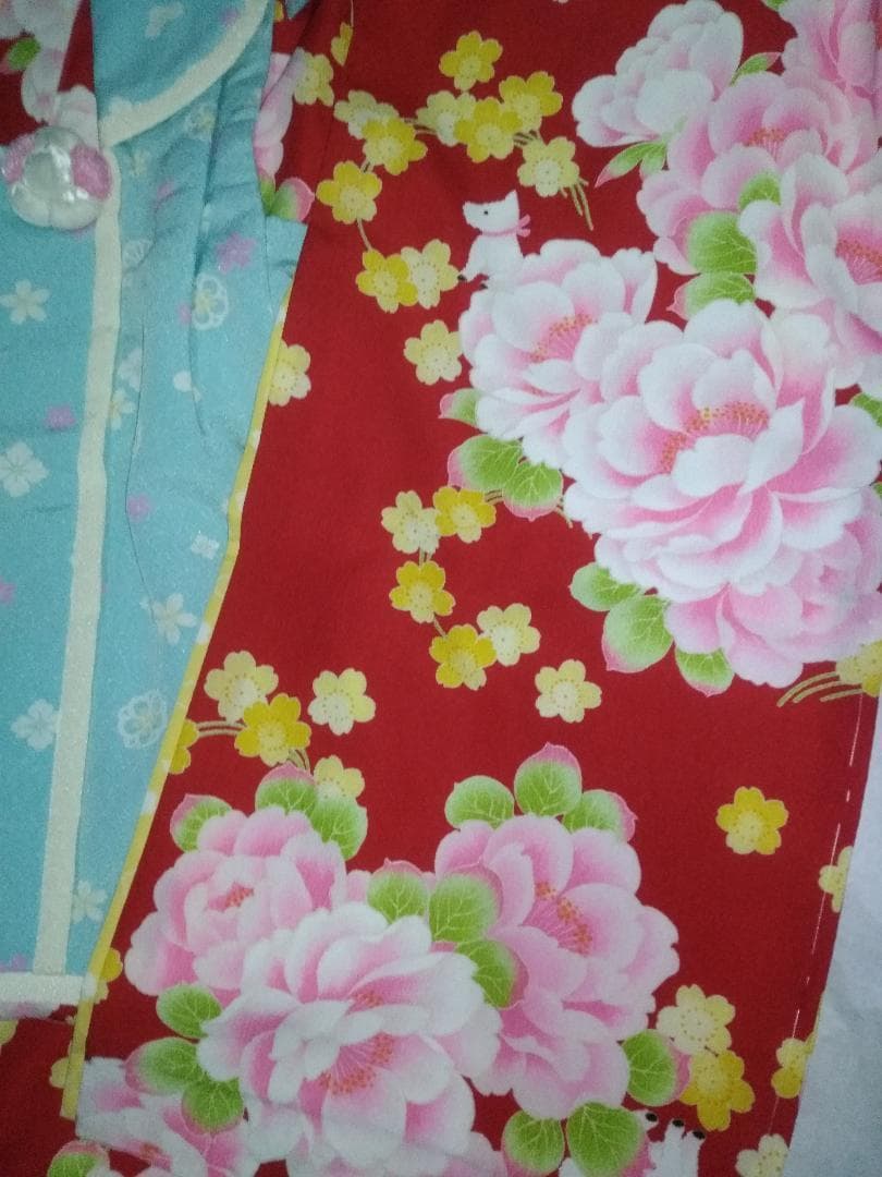 ポンポネット七五三3歳 女の子セット.着物.被布.巾着 髪飾り 草履 長襦袢 W