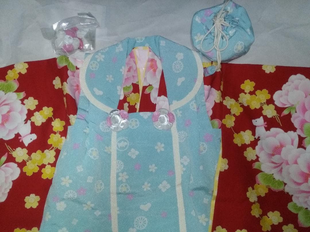 ポンポネット七五三3歳 女の子セット.着物.被布.巾着 髪飾り 草履 長襦袢 W