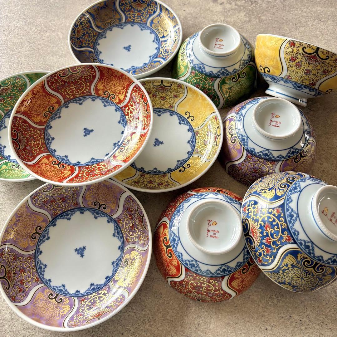 献上古伊万里 10点セット　飯碗五色　取り皿五色　まとめ売り　食器　茶碗　五客揃