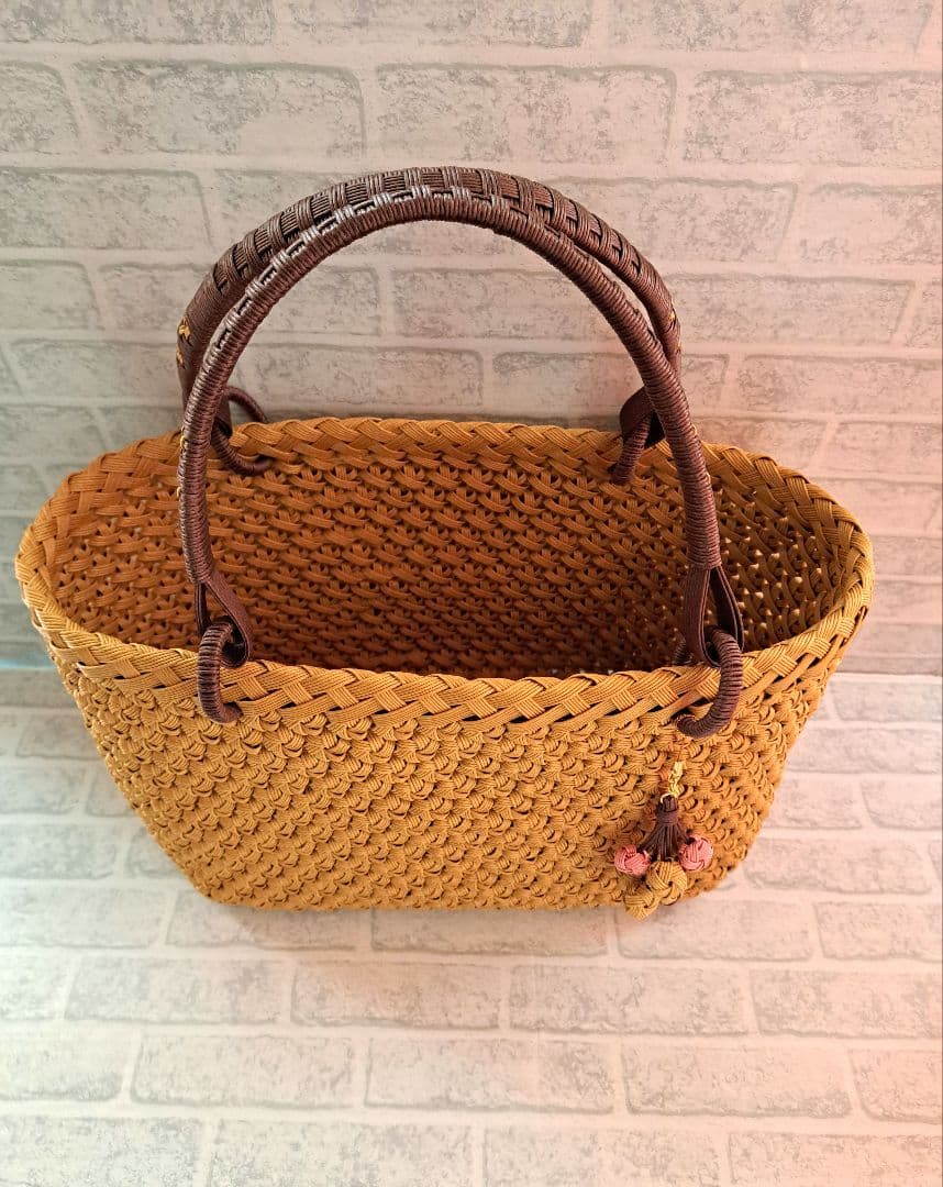 専用 ミモザ×黒糖 クラフトバンド花結び クラフトテープかごバッグ