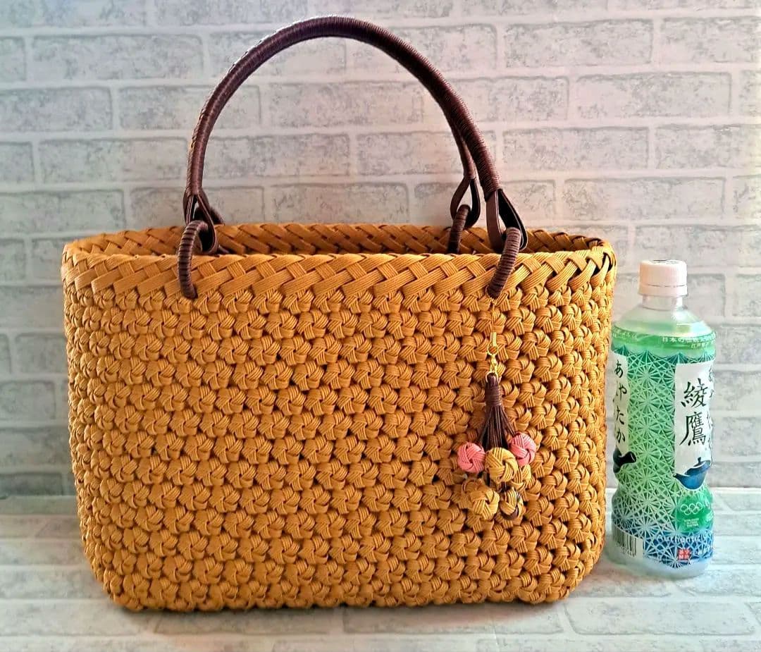 専用 ミモザ×黒糖 クラフトバンド花結び クラフトテープかごバッグ